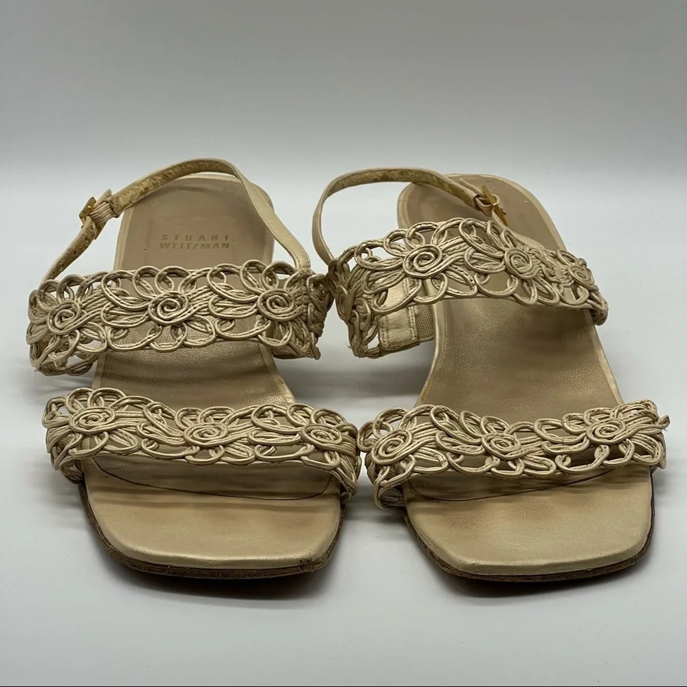 Stuart Weitzman Vintage Cream Square Toe Sandals - Picture 2 of 10